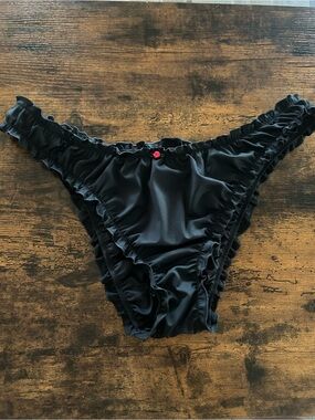 Victoria's Secret Black Ruffle Bikini Bottom with Pink Accent